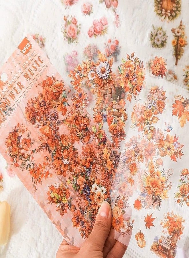 SAMVARDHAN 36 Sheet Vintage Flower Stickers Botanical Floral PET Transparent Waterproof Stickers Set with Sunflowers, Lavender, Daisies Design Sheets for Journaling, Scrapbooking & Crafts, Pack of 6 - Image 3